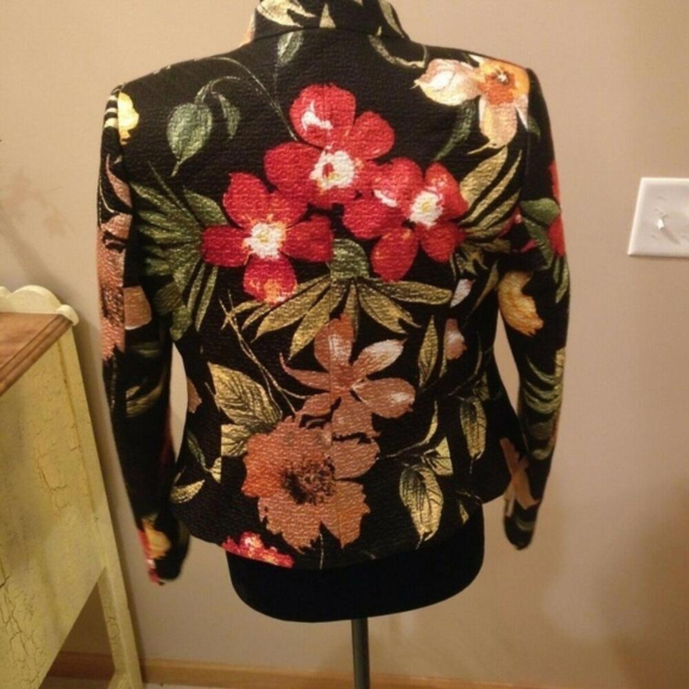 Ellen Tracy floral blazer jacket silk blend short open 4 - Picture 3 of 7